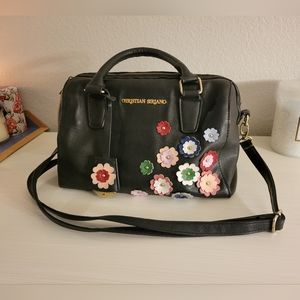 Lot* Embellished satchel bag Christian Siriano vegan leather flowers